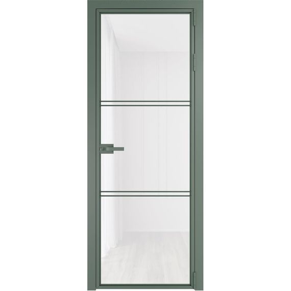 Алюминиевая межкомнатная дверь 3AX зелёный воск остеклённая
