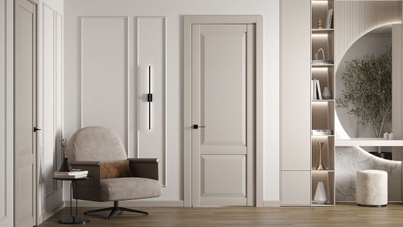 Фото межкомнатной двери керамик NC 3 бежевый глухая в интереье 2