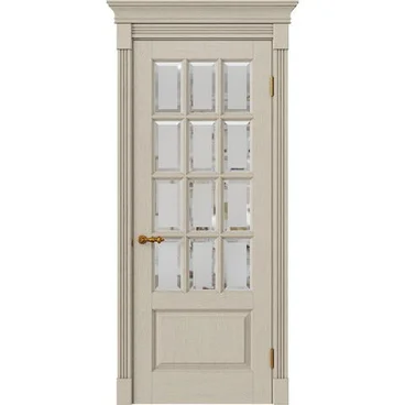 Межкомнатная дверь массив дуба Alvero Анна молоко патина золото остеклённая