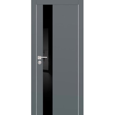 Межкомнатная дверь экошпон PX-10 графит с алюминиевой кромкой с 4-х сторон стекло Lacobel черный