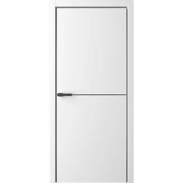 Межкомнатная дверь эмаль Лайн 2 белая глухая чёрная алюминиевая кромка