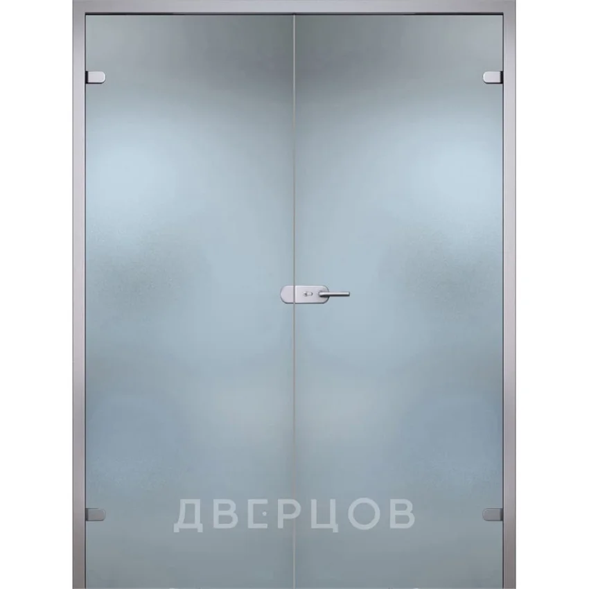 Фото стеклянной распашной двухстворчатой двери Лайт бесцветное матовое с алюминиевой коробкой