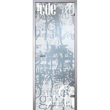 Межкомнатная стеклянная дверь АКМА Граффити стекло серое матовое с белым рисунком