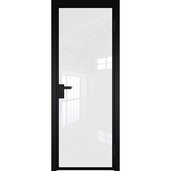 Межкомнатная алюминиевая дверь 1AG чёрная матовая RAL 9005 остеклённая