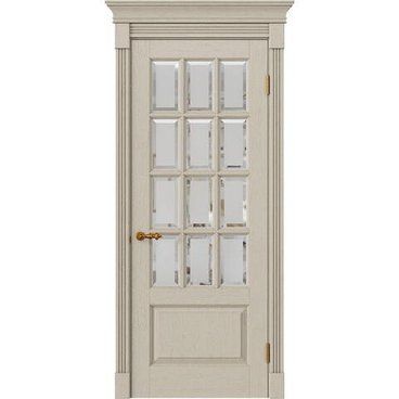 Межкомнатная дверь массив дуба Alvero Анна молоко патина золото остеклённая