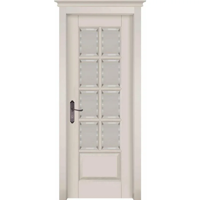 Фото межкомнатной двери массив ольхи ОКА Лондон 1 эмаль слоновая кость остеклённая