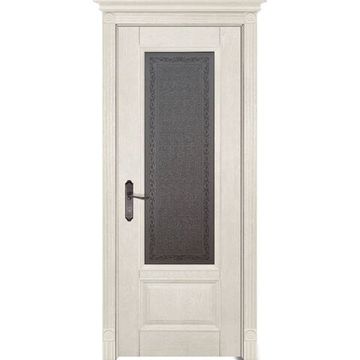 Межкомнатная дверь массив дуба ОКА Аристократ №4 эмаль слоновая кость остеклённая