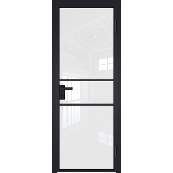 Межкомнатная алюминиевая дверь 2AG чёрная матовая RAL 9005 остеклённая