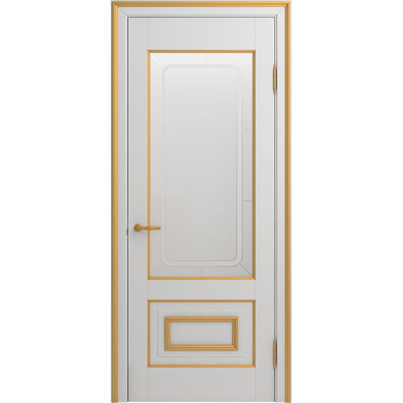 Межкомнатная дверь массив бука Viporte Неаполь белая эмаль патина золото остеклённая