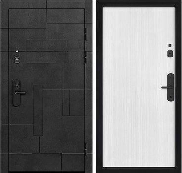 Входная стальная дверь Флагман Доминион ПВХ бетон чёрный панель ПВХ белая матовая