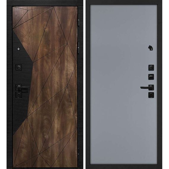 Входная дверь Лофт-2 дуб коньяк патина чёрный кварц панель гладкая серая