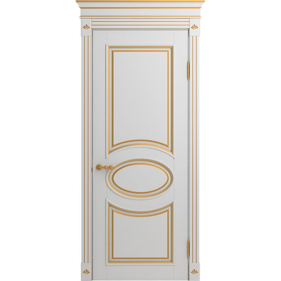 Межкомнатная дверь массив бука Viporte Лацио белая эмаль патина золото глухая