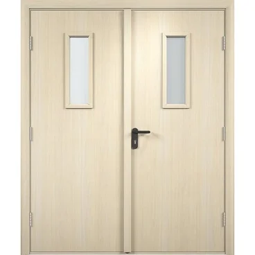 Дверь противопожарная деревянная двупольная ПВХ EI30 белёный дуб со стеклом