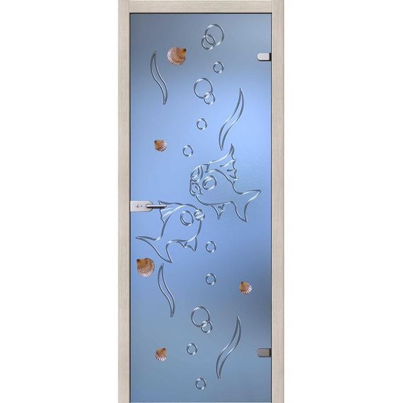 фотография стеклянной двери Елена белое сатинато с наличниками из экошпона в цвете капучино мелинга