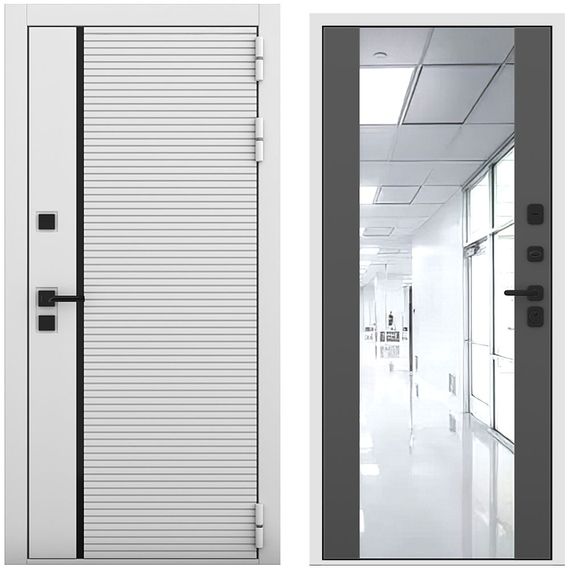 Входная дверь Пиано белый матовый панель зеркало Maxi