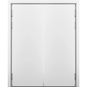 Маятниковая влагостойкая двустворчатая дверь белая глухая