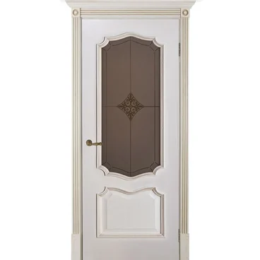 Межкомнатная дверь шпон Премьера белая патина со стеклом ромб бронза