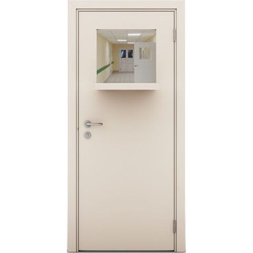Влагостойкая дверь крем матовый с выпадающим окном
