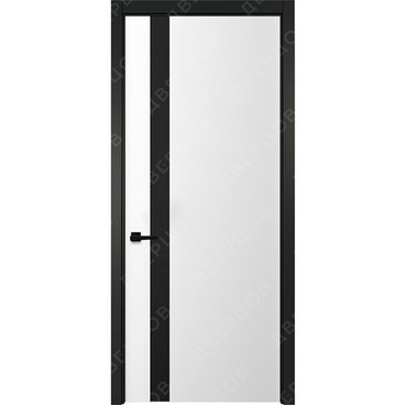 Межкомнатная белая дверь Геометрия 5 с чёрным наличником остеклённая