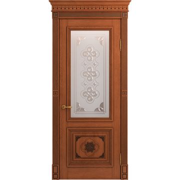 Межкомнатная дверь массив дуба Viporte Монако табачный глянец патина чёрная остеклённая