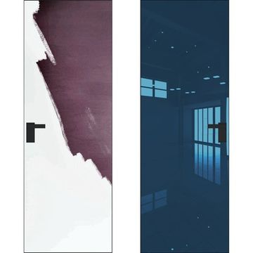 Скрытая дверь 0M снаружи под покраску внутри зеркало Blue кромка AL чёрная