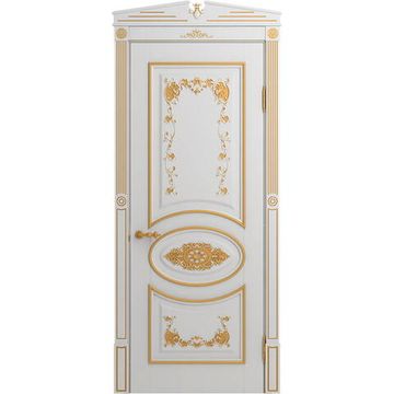 Дверь массив бука Лацио Ампир белая эмаль патина золото глухая