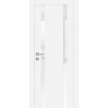 Межкомнатная дверь экошпон PX-9 белая с алюминиевой кромкой с 4-х сторон стекло Lacobel белоснежный