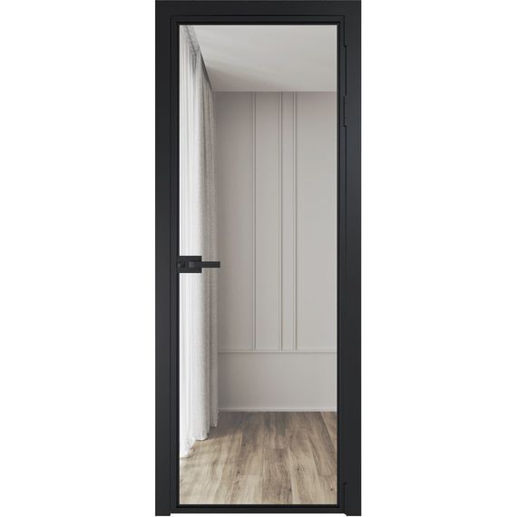 Алюминиевая межкомнатная дверь 1AX чёрная матовая RAL 9005 остеклённая