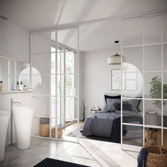 Алюминиевая стеклянная перегородка Классическая 5AG вайт стекло прозрачное