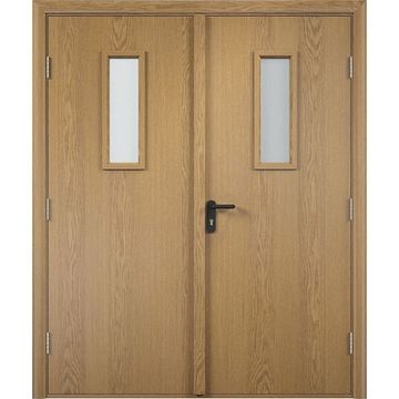 Дверь противопожарная деревянная двупольная ПВХ EI60 дуб со стеклом