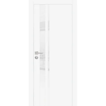Межкомнатная дверь экошпон Profilo Porte PX-16 белая с алюминиевой кромкой с 4-х сторон стекло Lacobel белоснежный