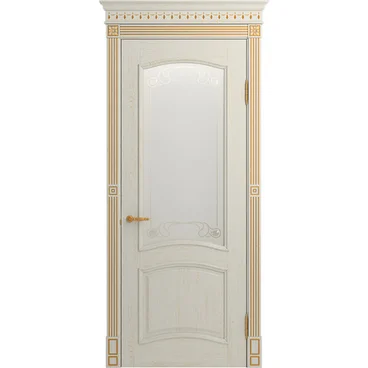 Межкомнатная дверь массив ясеня Viporte Бристоль белая эмаль патина золото остеклённая