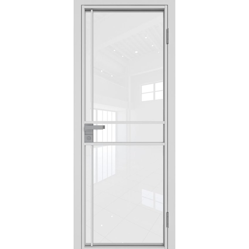 Межкомнатная алюминиевая дверь 9AG белая матовая RAL 9003 остеклённая