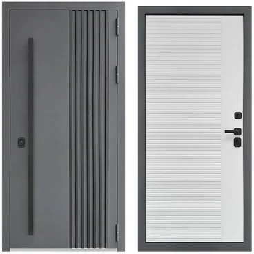 Входная уличная дверь RX-34 Термо муар RAL 7016 ПВХ белый матовый