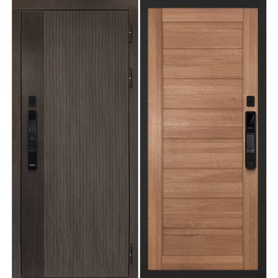 Входная дверь Вертикаль смарт дымчатый камень дуб морёный панель сборная миндаль