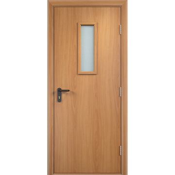 Дверь противопожарная деревянная ПВХ EI30 миланский орех со стеклом