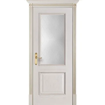 Межкомнатная дверь шпон Шервуд белая патина стекло классик светлое