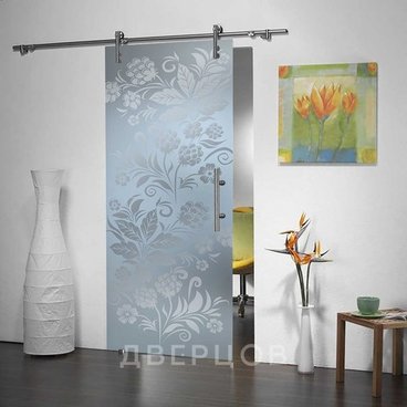 Стеклянная раздвижная дверь Лофт Хохлома