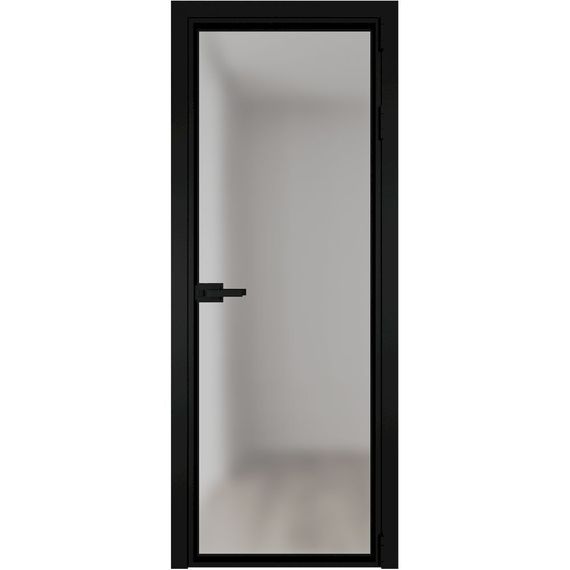 Алюминиевая межкомнатная дверь 1AV чёрная матовая RAL 9005 остеклённая