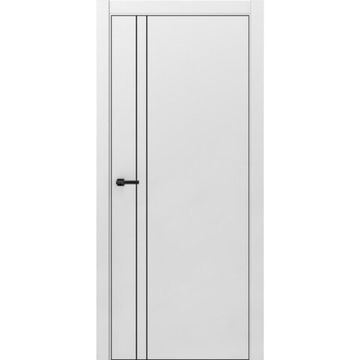 Межкомнатная дверь ПЭТ Silk-2 светло-серая кромка ABS чёрная молдинг