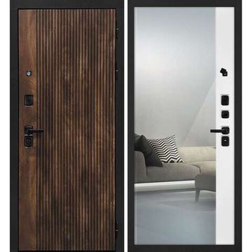 Входная дверь Лофт-1 дуб коньяк патина панель зеркало оптима макси