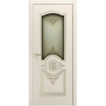 Межкомнатная дверь эмаль Марокко В3 шампань патина белое золото со стеклом