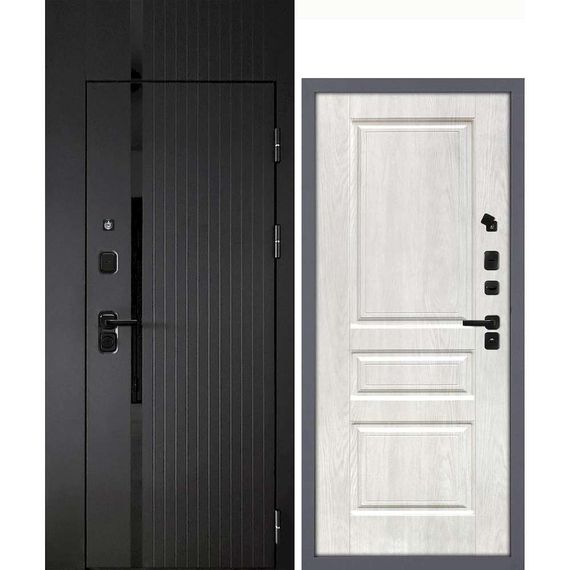 Входная дверь с фальшфрамугой Сити-1Ф панель фрезерованная дуб жемчужный