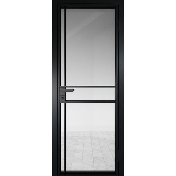 Межкомнатная алюминиевая дверь 9AG чёрная матовая RAL 9005 остеклённая