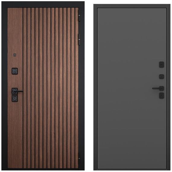 Входная дверь Шторм американский орех / чёрный кварц панель гладкая антрацит