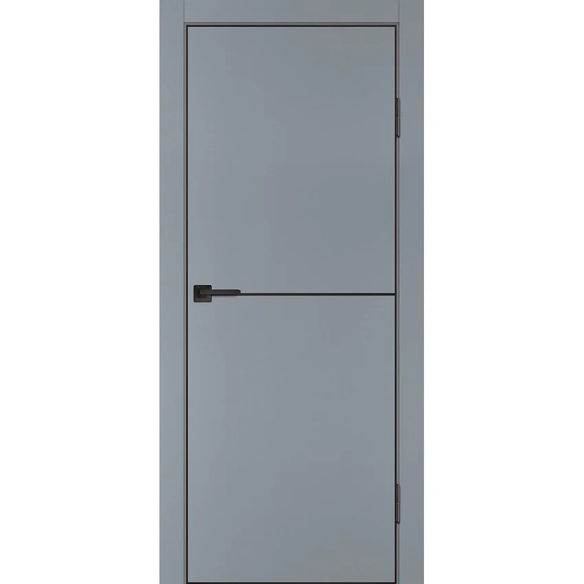 Межкомнатная серая дверь ПЭТ P-19 кромка ABS черная молдинг