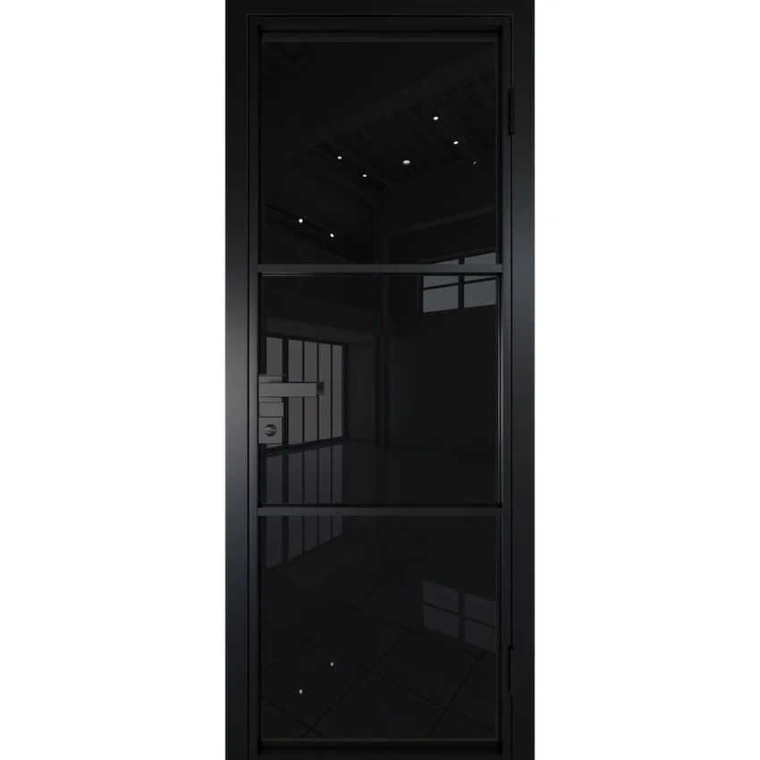 Межкомнатная алюминиевая дверь 13AG чёрная матовая RAL 9005 остеклённая