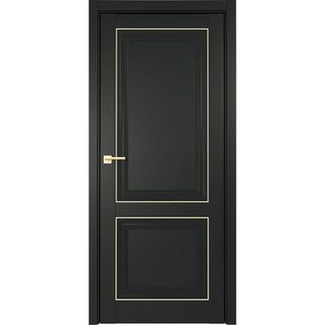 Межкомнатная дверь Прадо винил чёрный молдинг золото глухая