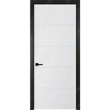 Межкомнатная белая дверь Геометрия 4 с чёрным наличником