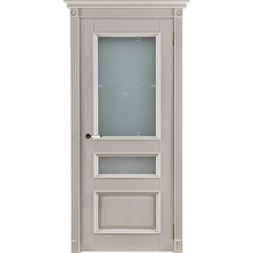 Межкомнатная дверь массив дуба Афродита эмаль слоновая кость со стеклом